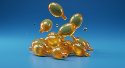Vitamin capsules illustration floating on blue background creative render