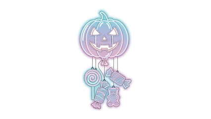 Enchanted Halloween: A whimsical illustration of a glowing pumpkin adorned with festive candies and a captivating design.