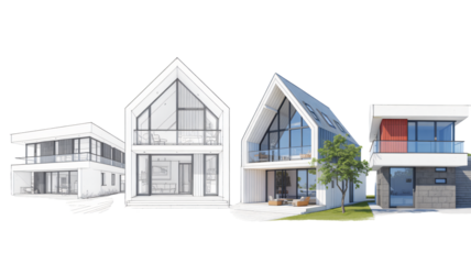 Modern architectural designs showcase sleek homes with clean lines and glass