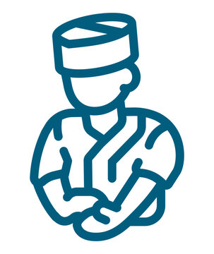 Professional sushi chef line icon vector design symbolizing Japanese cuisine and seafood preparation.