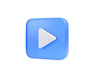 A bright blue square with rounded corners featuring a white play symbol