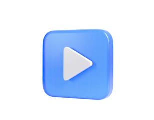 A bright blue square with rounded corners featuring a white play symbol