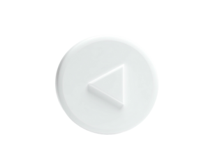 A glossy, white, circular button with a triangular play icon