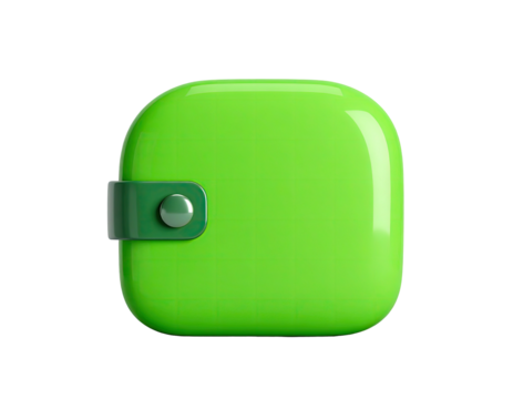 Shiny, green wallet with a rounded square design and a clasp - Powered by Adobe