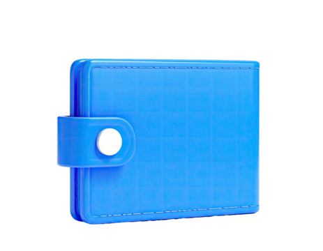Blue, 3D-rendered wallet with a clasp, isolated against a black background