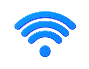 A 3D, bright-blue signal icon radiating outwards, against a black background