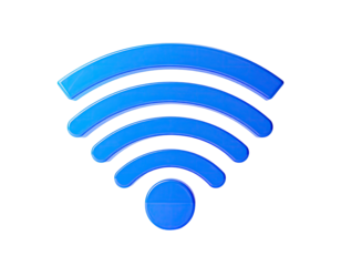 Glowing blue Wi-Fi symbol with radiating arcs on a black background