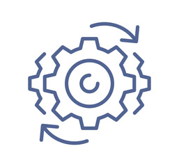 Rotating gear icon, automation process, workflow cycle, system operation, continuous improvement, technology development linear outline vector illustration.