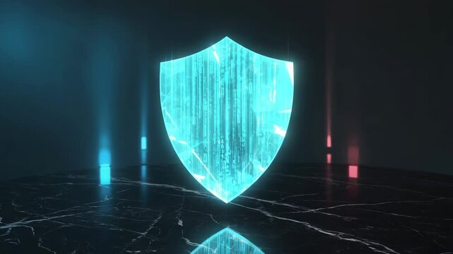 Stunning dynamic digital shield guarding sensitive data with glowing binary code in a cyber world