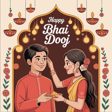 Happy Bhai Dooj Post and Greeting Card. Indian Festival Bhai Dooj Creative Poster Vector Illustration.