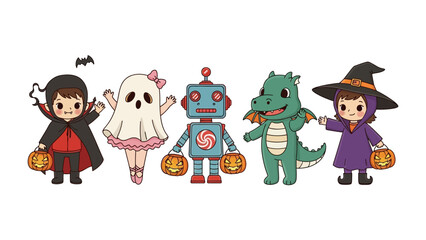 Spooky Costume Parade: A vibrant array of whimsical creatures and characters ready for Halloween fun. Embracing the spirit of the spooky season
