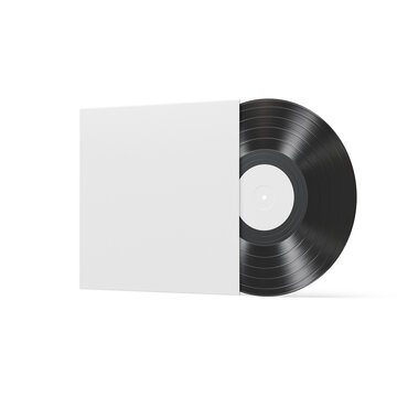 Classic vinyl record peeking from its white sleeve, perfect for music blogs, album art mockups, or nostalgic retro themed designs
