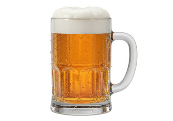 Isolated mug of beer overflowing with foam, traditional alcohol drink for pub and bar
