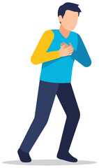 Man clutching chest, experiencing chest pain, isolated on white background