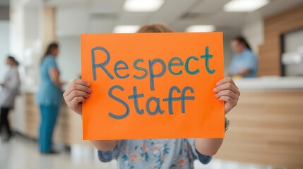 Promoting respect for healthcare staff hospital setting signage display bright environment close-up view social awareness