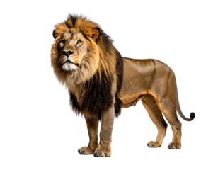 Majestic male feline predator with a flowing mane, standing proudly