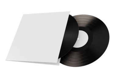 Classic black vinyl records with a blank white cover ready for your custom music artwork and branding
