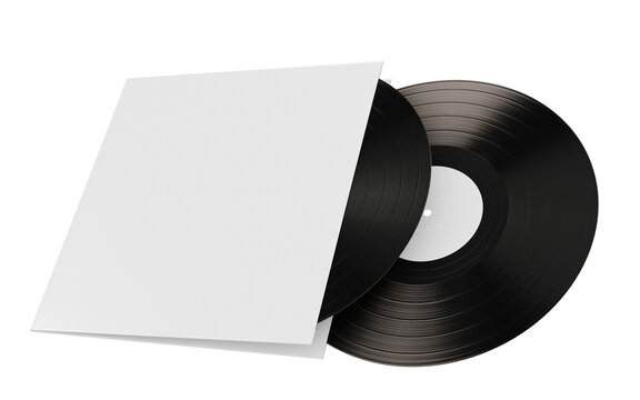 Classic black vinyl records with a blank white cover ready for your custom music artwork and branding