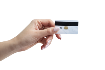 credit card in hand isolated on white background