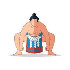 Sumo wrestler in ready stance, preparing for match, isolated