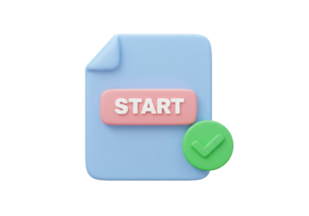 Isolated file with the start button and a checkmark, a digital form and a process completion