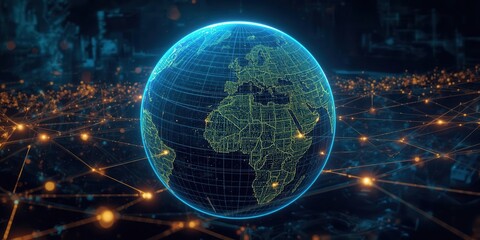 Global connectivity insights visualizing the digital network of earth technology sphere virtual environment aerial view