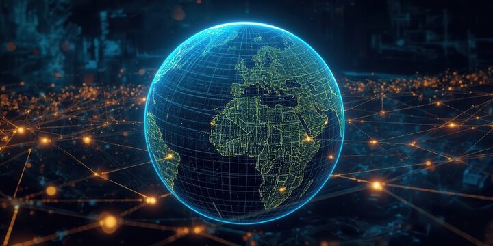 Global connectivity insights visualizing the digital network of earth technology sphere virtual environment aerial view