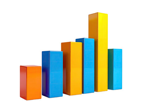 A colorful 3D bar graph showing increasing data, isolated on black