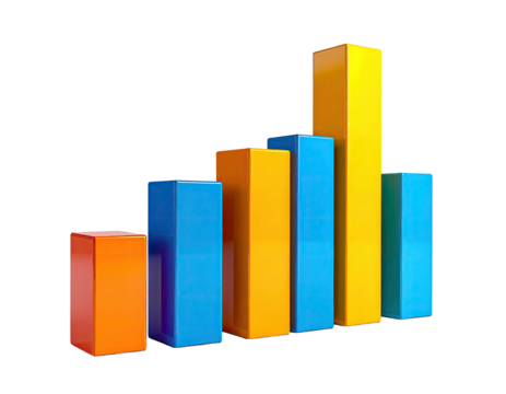 A colorful 3D bar graph showing increasing data, isolated on black