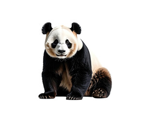 Obraz premium A giant panda with black and white fur sits against a pure black backdrop