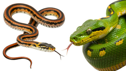 Fototapeta premium Two snakes confronting each other with tongues out, wild nature