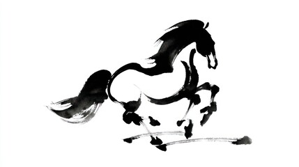 Chinese Ink Painting of Galloping Horse for New Year