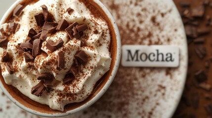 Savoring mocha delight coffee shop food photography cozy atmosphere close-up indulgent beverage experience