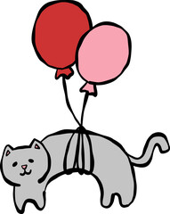 Hand-drawn Cartoon Cat with Balloons Illustration