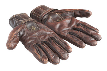 Pair of Brown Leather Gloves on Transparent Background with Visible Stitching and Vintage Style Detailing Antique Texture Flat Lay Arrangement Isolated Product Shot