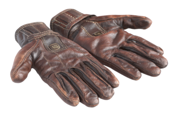 Pair of Brown Leather Gloves on Transparent Background with Visible Stitching and Vintage Style Detailing Antique Texture Flat Lay Arrangement Isolated Product Shot