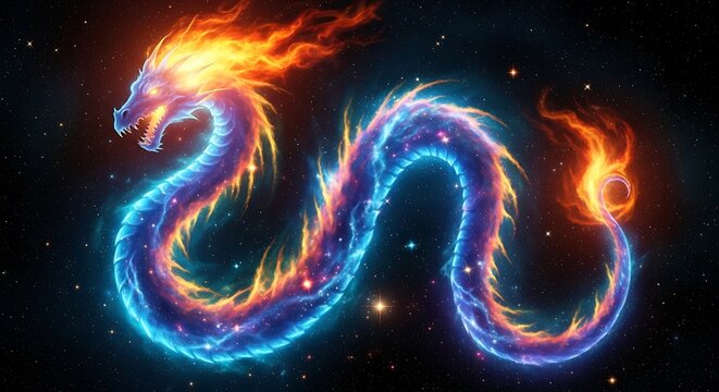 Cosmic dragon of fire and ice - Powered by Adobe