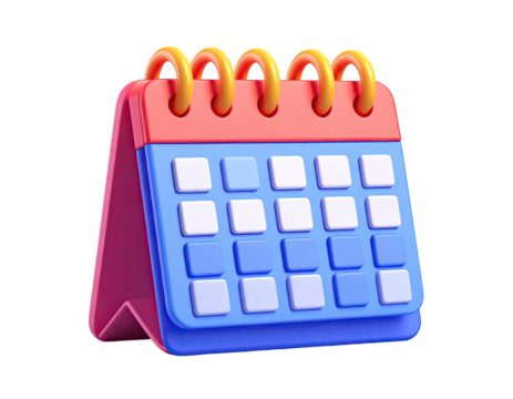 3D rendering of a colorful desk calendar against a transparent background