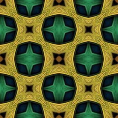 Seamless green and yellow geometric tile pattern texture illustration for futuristic wallpaper design