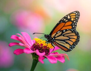 Monarch Butterfly on Zinnia Flower.