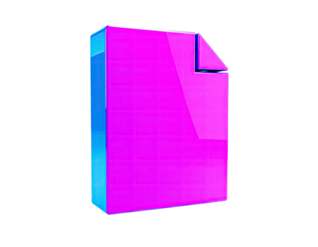 Shiny, neon-pink document icon with a folded corner, set against a black background