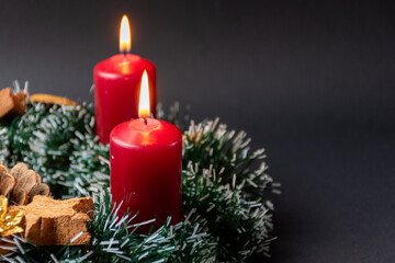 Advent Wreath With Two Burning Candles