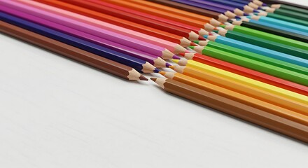 Fototapeta premium Vibrant Assortment of Sharpened Colored Pencils Arranged in Diagonal Rows