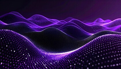Glowing purple waves, dot matrix landscape abstract art