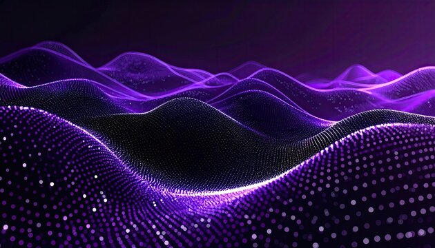 Glowing purple waves, dot matrix landscape abstract art
