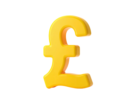 A shiny, golden three-dimensional pound sterling symbol against a black backdrop