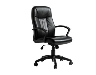 Fototapeta premium A black, leather executive office chair with armrests and a five-star base