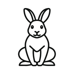 Black and white outline drawing of a rabbit sitting facing forward Keywords: rabbit, bunny, hare, animal, pet, cute, cartoon, icon, symbol