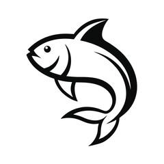 Black and White Stylized Icon of a Jumping Fish on White Background animal symbol