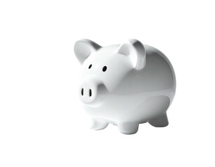 White ceramic piggy bank against a black background, lit from the right